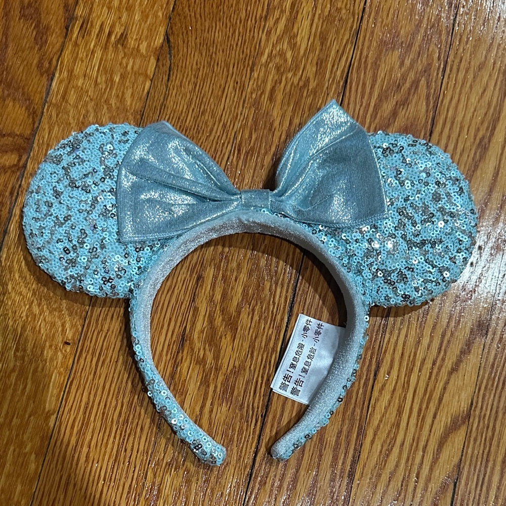 Disney Light Blue Sequin Mickey Mouse Ear Headband with Bow